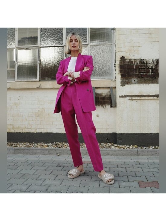 Theory Jackets & Blazers - Theory Hot Pink Linen Suit Set Double Breasted Blazer & Trousers 6